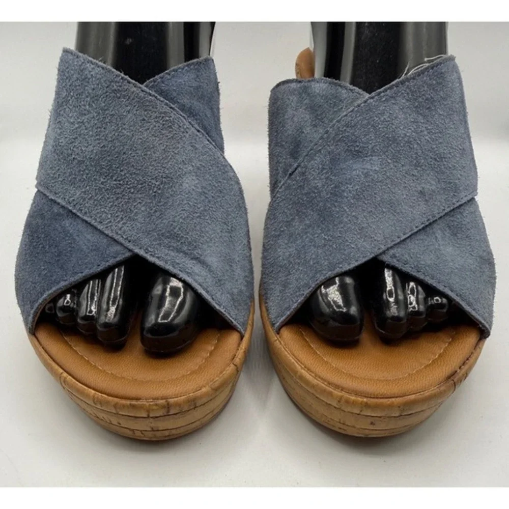 Mila Paoli Women Size 9 Blue Suede‎ Wedge Open Toe Sandals Platform Espadrille